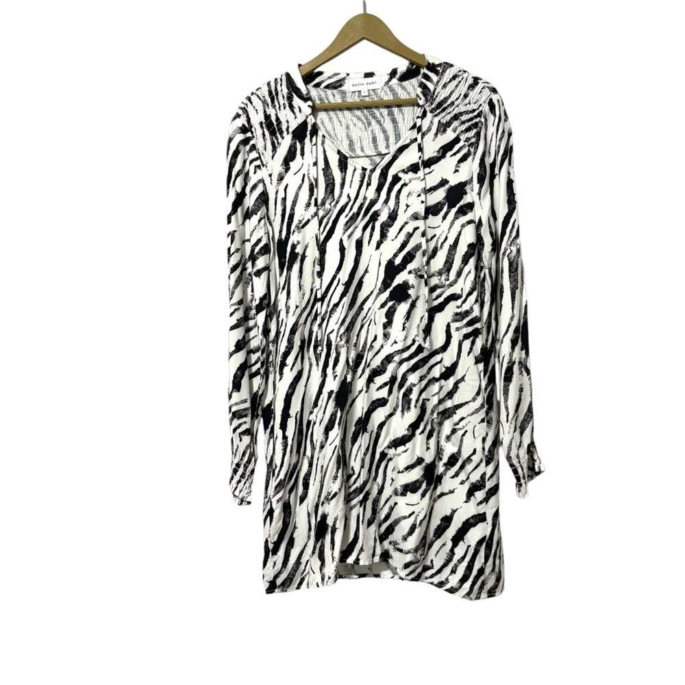 Bella Dahl White Black Zebra Print Long Sleeve Mini Dress Size Small Boho Animal